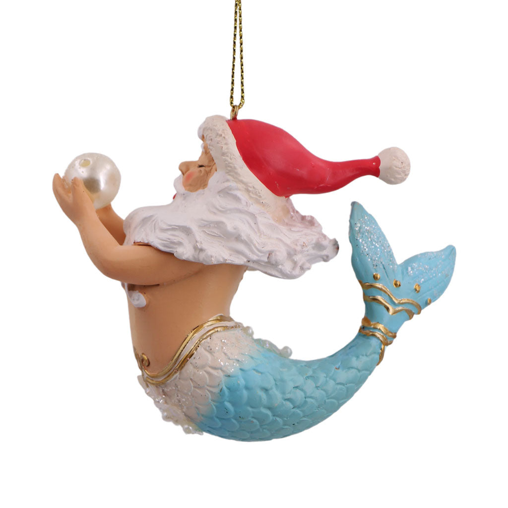 Santa Merman With Pearl Christmas Ornament | December Diamonds | Coastal Gifts Inc