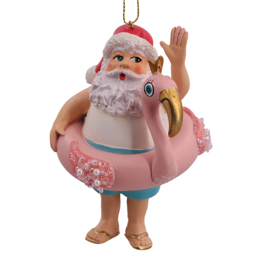 Santa in Flamingo Float Christmas Ornament | December Diamonds | Coastal Gifts Inc