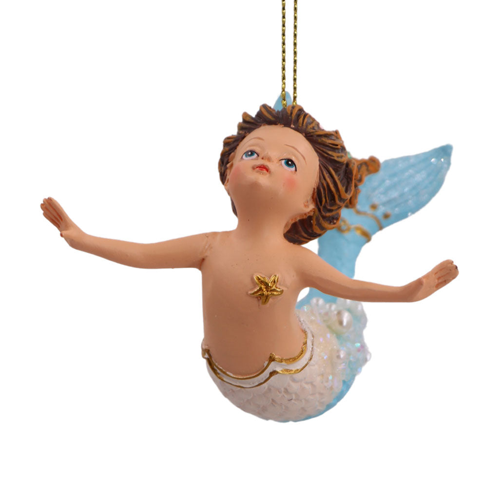 Blue Tail Mermaid Girl Christmas Ornament | December Diamonds | Coastal Gifts Inc