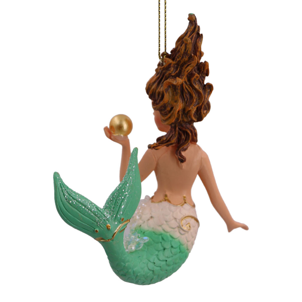 Green Tail Mermaid With Pearl Christmas Ornament | December Diamonds | Coastal Gifts Inc