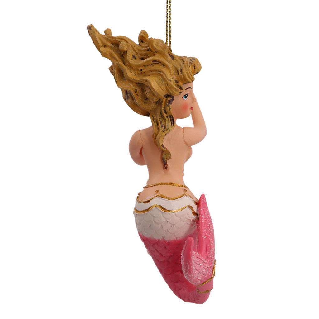 Pink Tail Mermaid With Pearl Christmas Ornament | December Diamonds | Coastal Gifts Inc