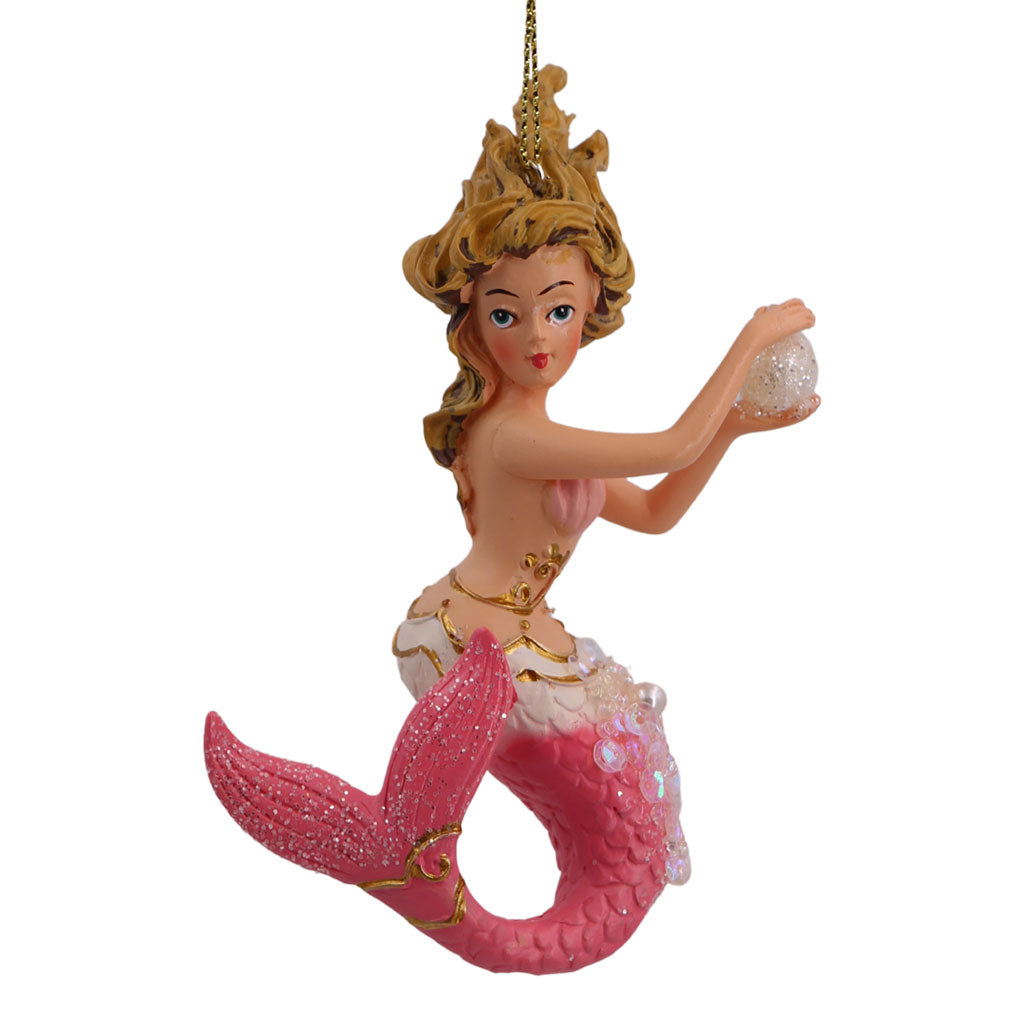 Pink Tail Mermaid With Pearl Christmas Ornament - December Diamonds