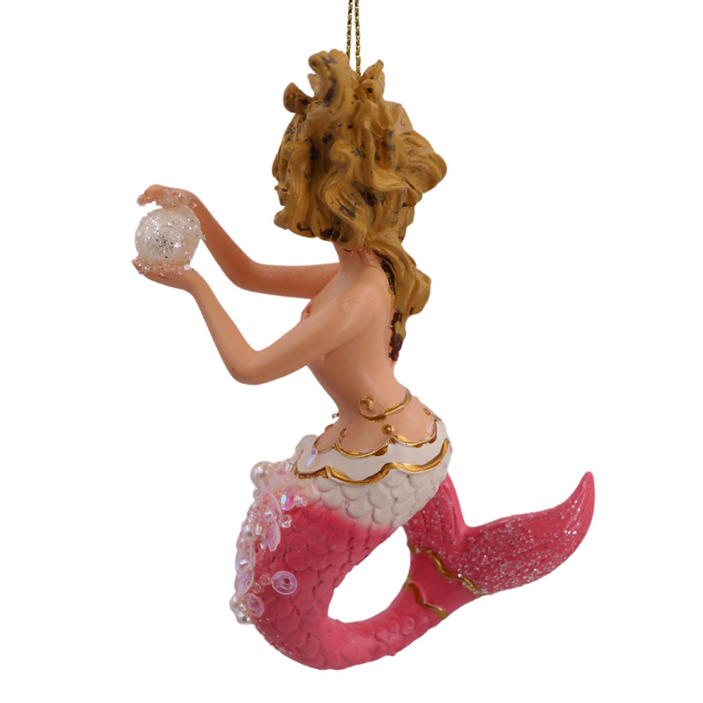 Pink Tail Mermaid With Pearl Christmas Ornament | December Diamonds | Coastal Gifts Inc