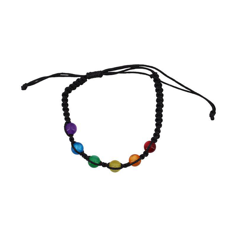 Black String Braided Rainbow Beads Bracelet