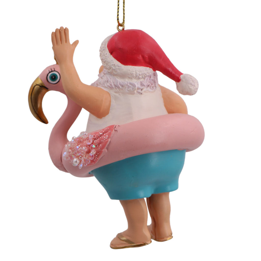 Santa in Flamingo Float Christmas Ornament from December Diamonds