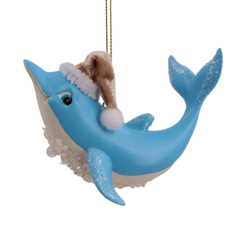 Blue Dolphin With Cap Christmas Ornament | December Diamonds | Coastal Gifts Inc