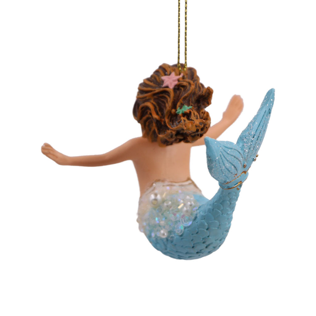 Blue Tail Mermaid Girl Christmas Ornament - December Diamonds