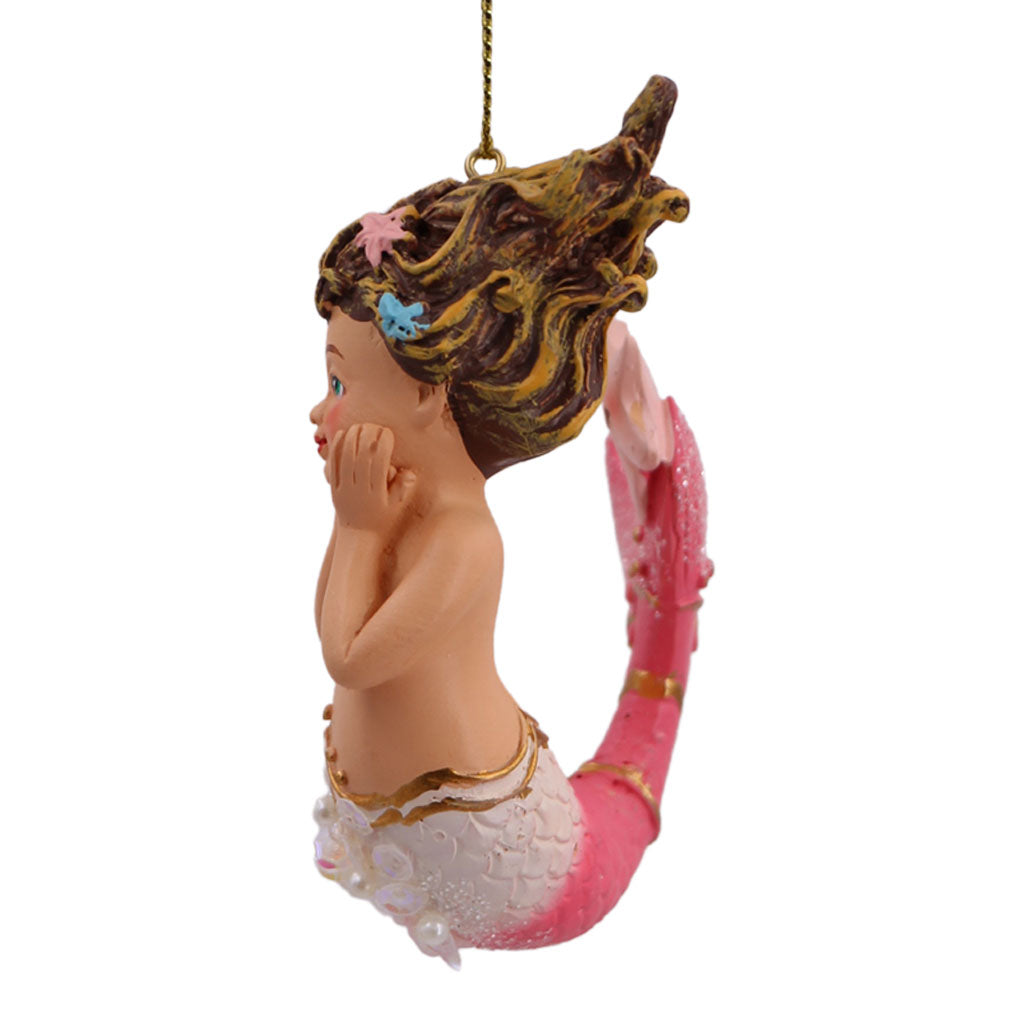 Pink Tail Mermaid Starfish Girl Christmas Ornament | December Diamonds | Coastal Gifts Inc