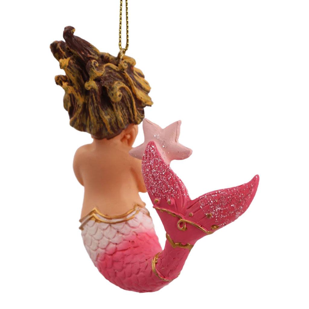 Pink Tail Mermaid Starfish Girl Christmas Ornament | December Diamonds | Coastal Gifts Inc
