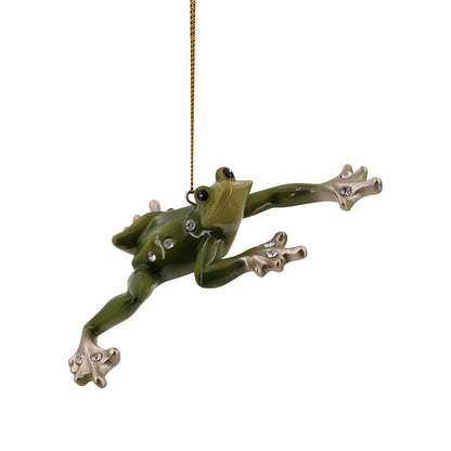 Green Kicking Frog Christmas Ornament - December Diamonds