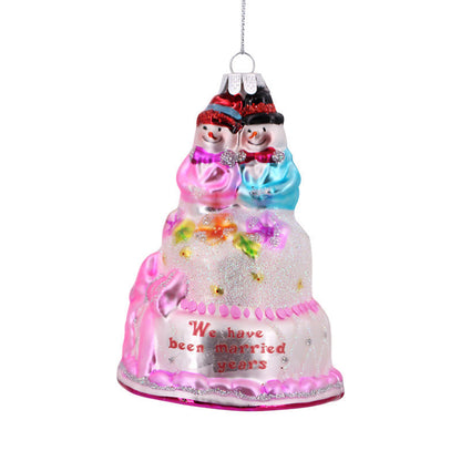 Snowman Couple Wedding Cake Christmas Ornament | December Diamonds